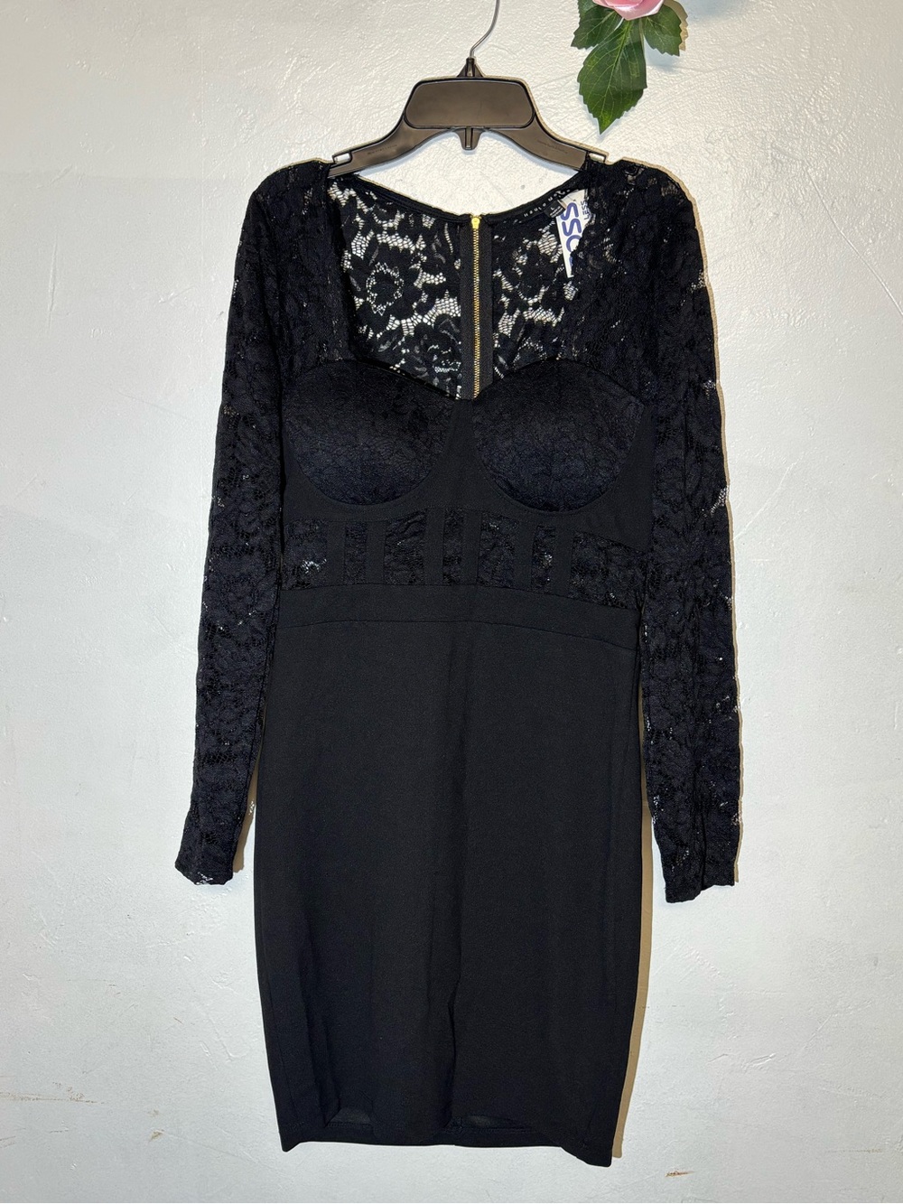 Haute Monde Black Lace Long Sleeve Bodycon Dress